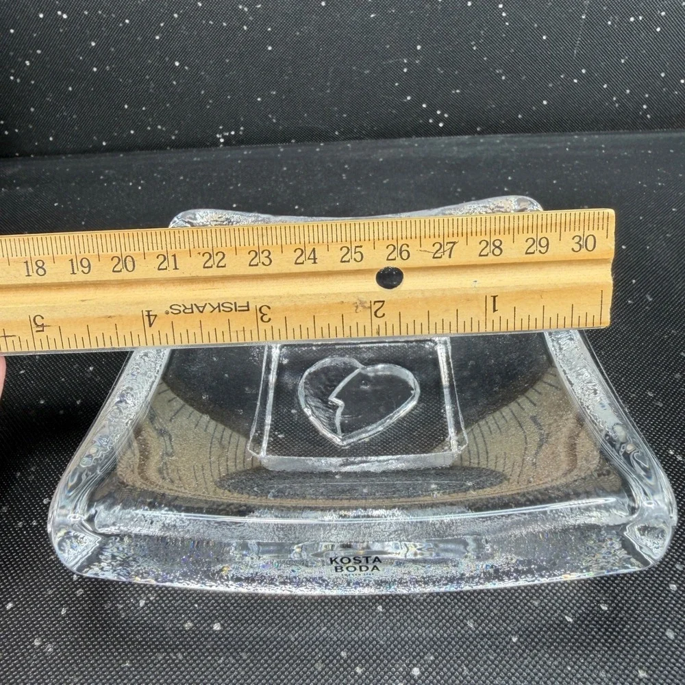 Kosta Boda Swedish Glass Square Heart Footed Dish Clear Bertil Vallien Saturday
